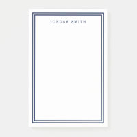 White with Modern Classic Double Navy Blue Borders Post-it Notes