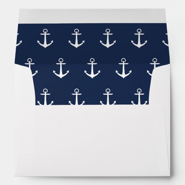 White with Nautical Anchor Lined Envelope (Back (Bottom))