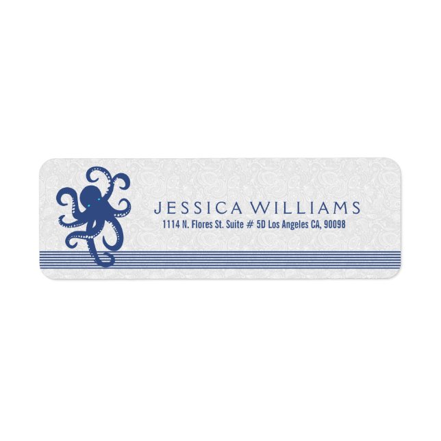 White With Navy Blue Cute Octopus Label (Front)