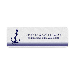 White With Navy Blue Nautical Boat Anchor Label