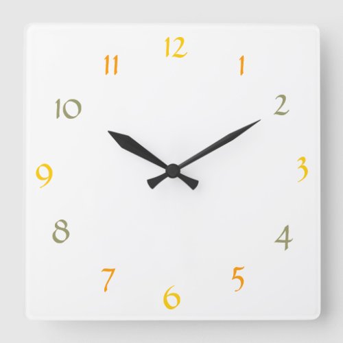 White with Orange_Gold_Khaki Numbers Square Wall Clock