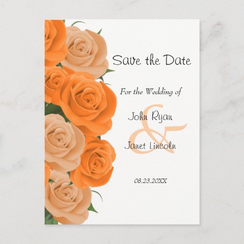 White with Orange Roses  _ Save The Date Announcement Postcard