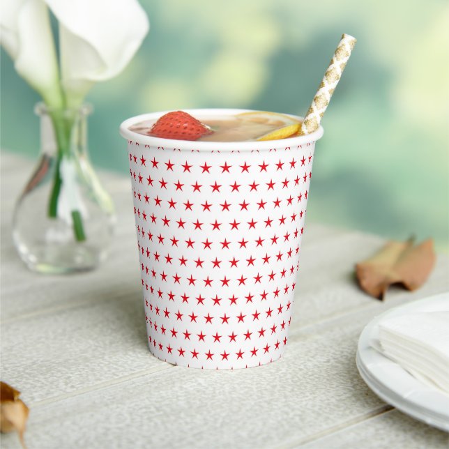 WHITE WITH PATRIOTIC RED STARS PAPER CUPS (Insitu)