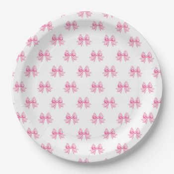 White With Pink Bows Paper Plates by JLBIMAGES at Zazzle
