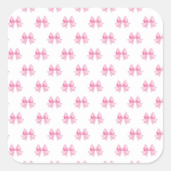 White With Pink Bows Square Sticker by JLBIMAGES at Zazzle