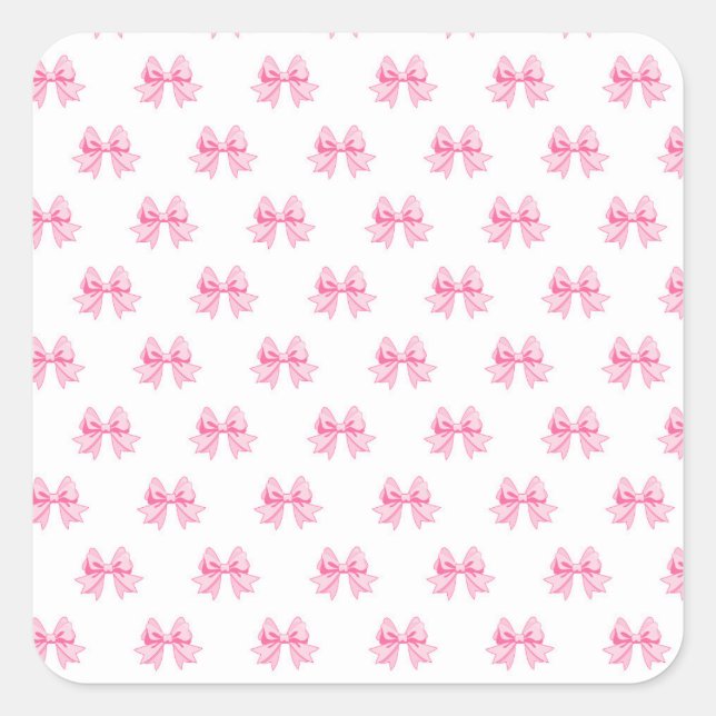 WHITE WITH PINK BOWS SQUARE STICKER (Front)