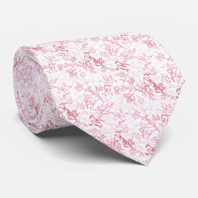 white with pink coral neck tie (Rolled)