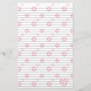 White with Pink Floral Stationery Paper Monogram