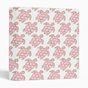 WHITE WITH PINK & GOLD TURTLE PATTERNS 3 RING BINDER