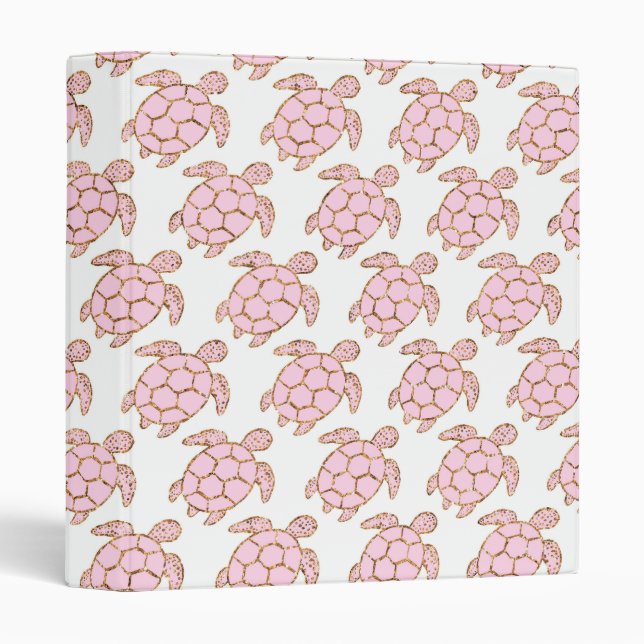 WHITE WITH PINK & GOLD TURTLE PATTERNS 3 RING BINDER (Front/Spine)
