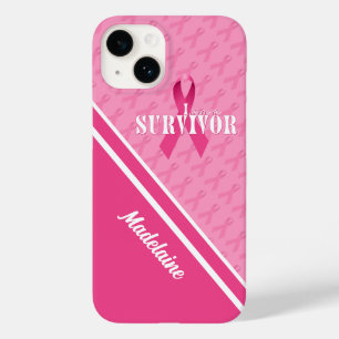 White with Pink Ribbon Cancer Survivor Case-Mate iPhone 14 Case