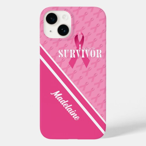 White with Pink Ribbon Cancer Survivor Case_Mate iPhone 14 Case