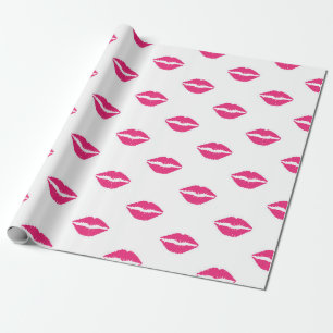 WHITE WITH PINK VALENTINES DAY LIPS WRAPPING PAPER