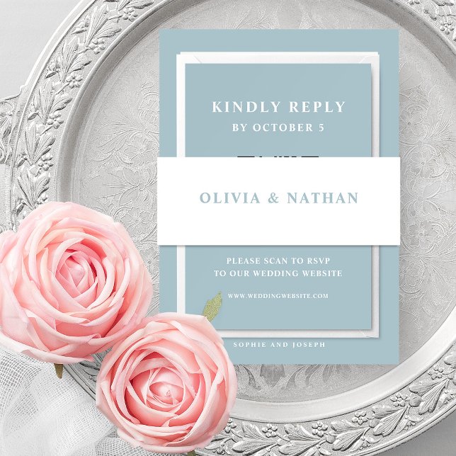 White with Powder Blue Text |  Wedding Invitation Belly Band (Creator Uploaded)