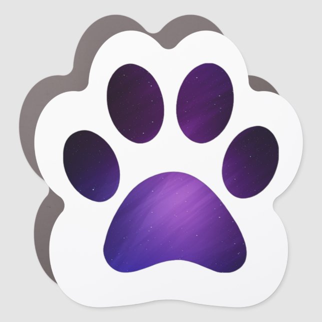White with Purple Paw Print Car Magnet (Front)
