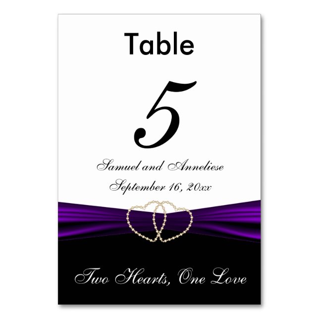 White with Purple Satin Ribbon - Table Numbers (Front)