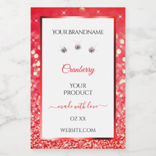 White with Red Glitter Glitzy Stars Product Labels