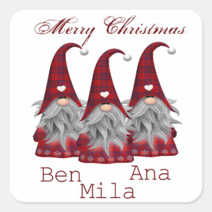 White  with red gnome  square sticker