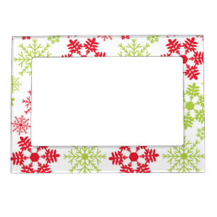WHITE WITH RED & GREEN WINTER SNOWFLAKES MAGNETIC FRAME