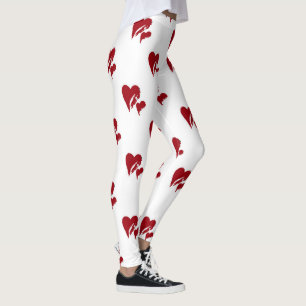 White with Red Hearts Leggings