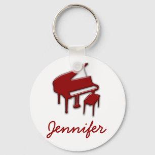 White with Red Piano Name Monogram Student Gift Keychain