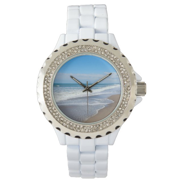 White with rhinestone accented face womens E Watch (Front)