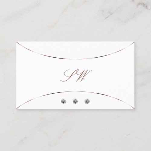 White with Rose Gold Decor Jewels and Monogram Business Card