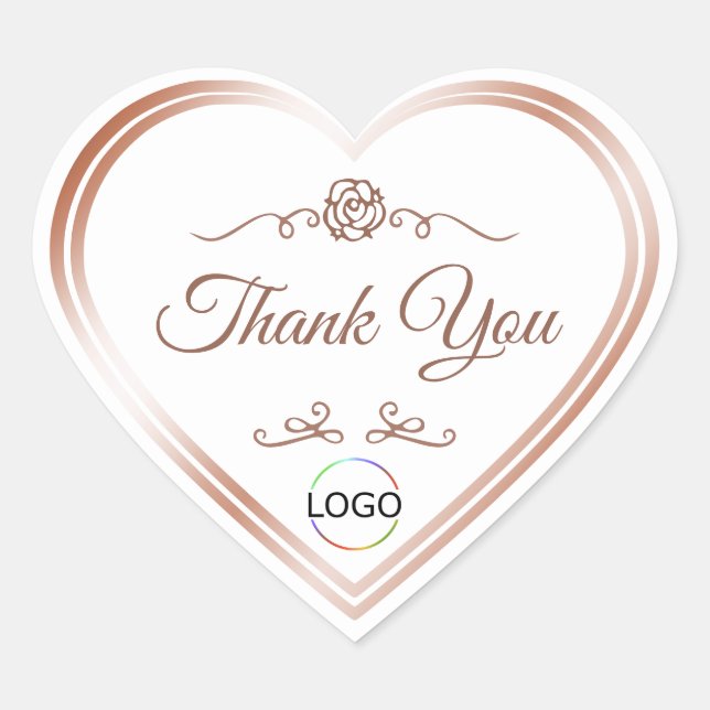 White with Rose Gold Frame and Logo Cute Thank You Heart Sticker (Front)