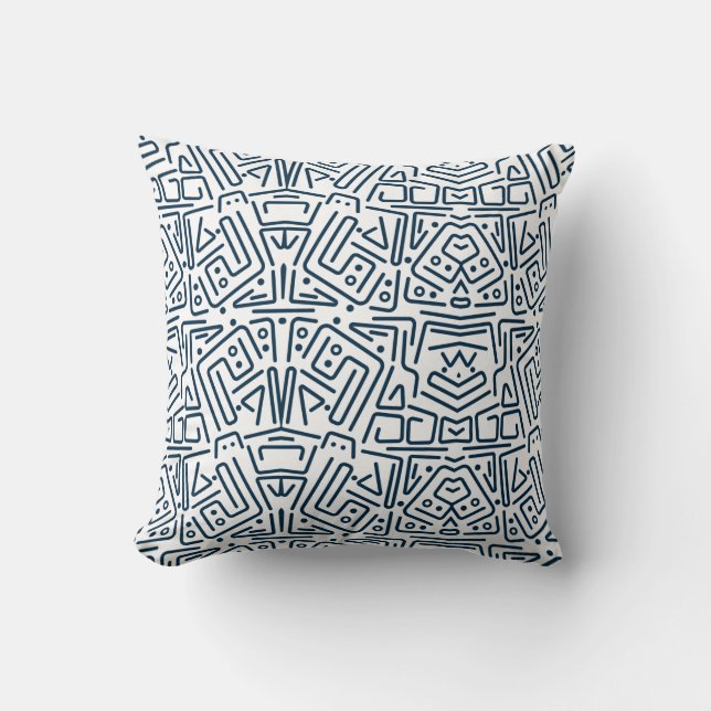 white with rounded blue lines throw pillow (Front)