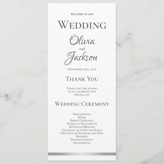 White with Silver Grey Wedding Program (Front)