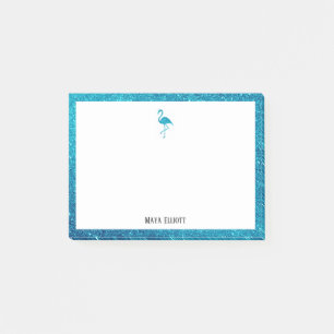 White with Teal Glitter Flamingo & Border w/ Name Post-it Notes