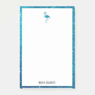 White with Teal Glitter Flamingo & Border w/ Name Post-it Notes