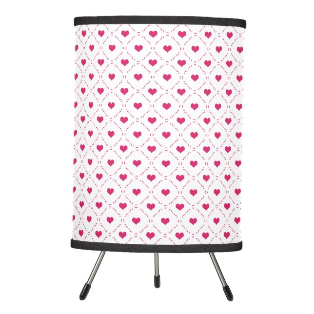 WHITE WITH TINY HEARTS IN DIAMOND PATTERN TRIPOD LAMP (Front)
