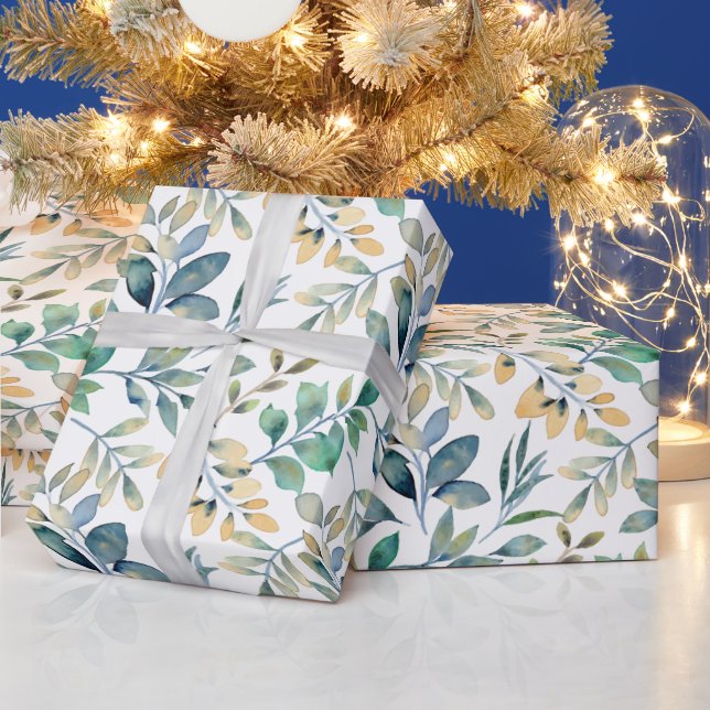 White With Watercolor Art Wrapping Paper (Holidays)