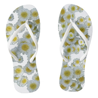 White with yellow heart Flowers Flip Flops