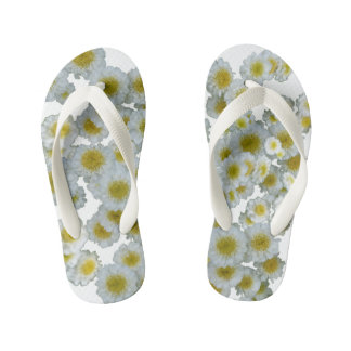 White with yellow heart Flowers Kids Flip Flops