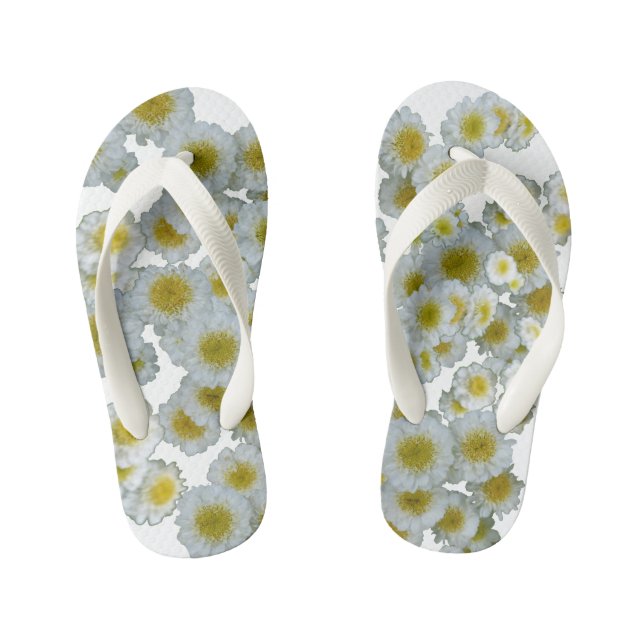 White with yellow heart Flowers Kids Flip Flops (Footbed)