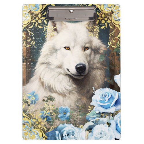 White Wolf and Blue Roses Clipboard