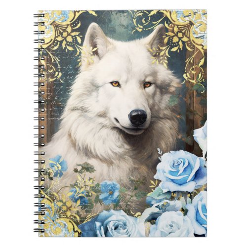 White Wolf and Blue Roses Notebook