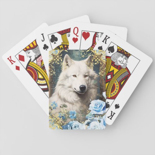 White Wolf and Blue Roses Poker Cards