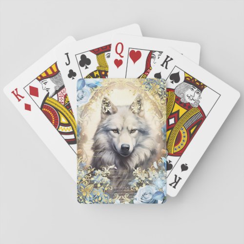 White Wolf and Blue Roses Poker Cards