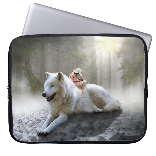 White Wolf and Child Laptop Sleeve (Front)