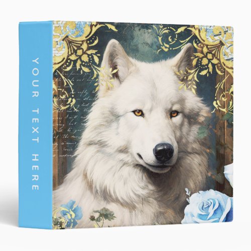 White Wolf and Floral Damask 3 Ring Binder