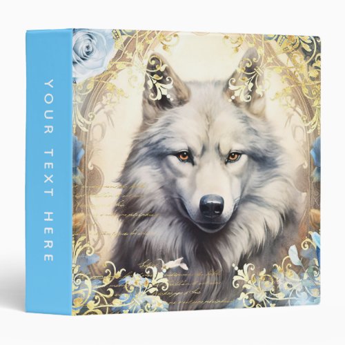 White Wolf and Floral Damask 3 Ring Binder