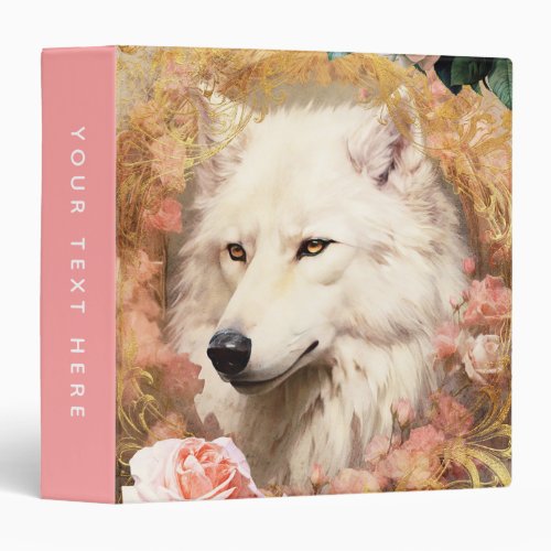 White Wolf and Pink Flowers 3 Ring Binder