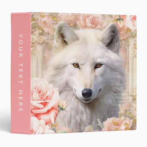 White Wolf and Pink Roses 3 Ring Binder