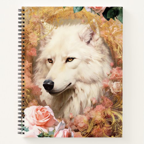 White Wolf and Pink Roses Notebook