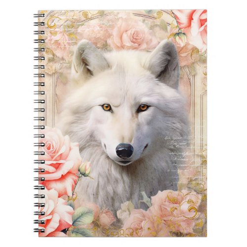 White Wolf and Pink Roses Notebook