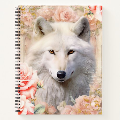 White Wolf and Pink Roses Notebook