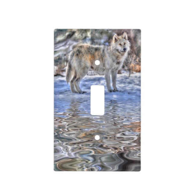 White Wolf and Snow Grey Wolf Wildlife Design Light Switch Cover (Front)